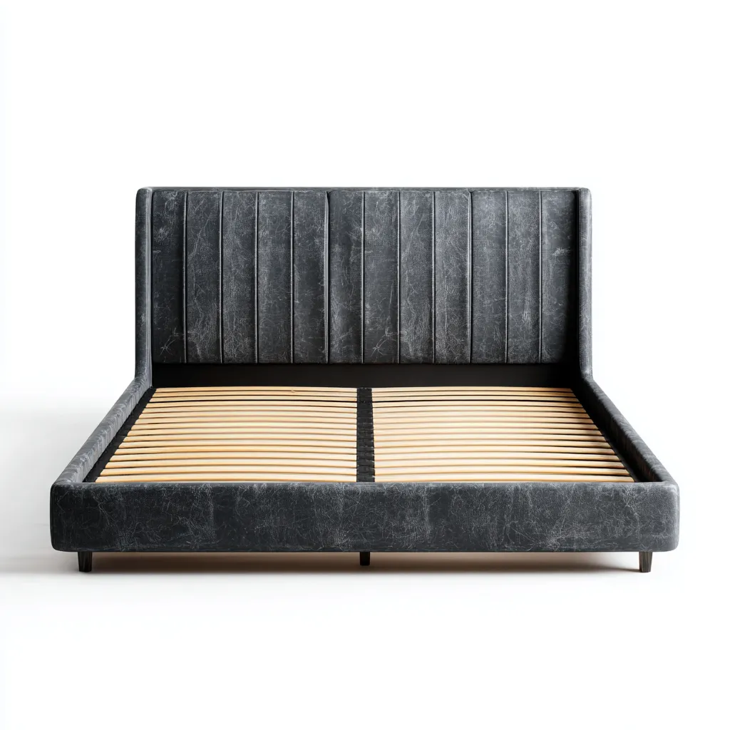 Lit double 160x200 cm - simili cuir gris foncé - cadre avec sommier à lattes-Warmthza