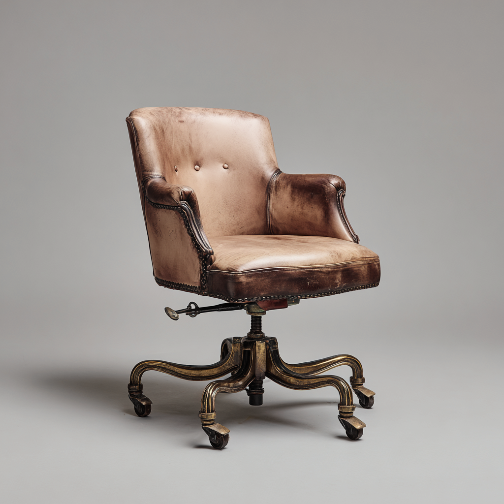 Chaise de bureau en cuir vintage 63x68x92 cm - marron vieilli - base bois et métal - style classique rétro-Warmthza