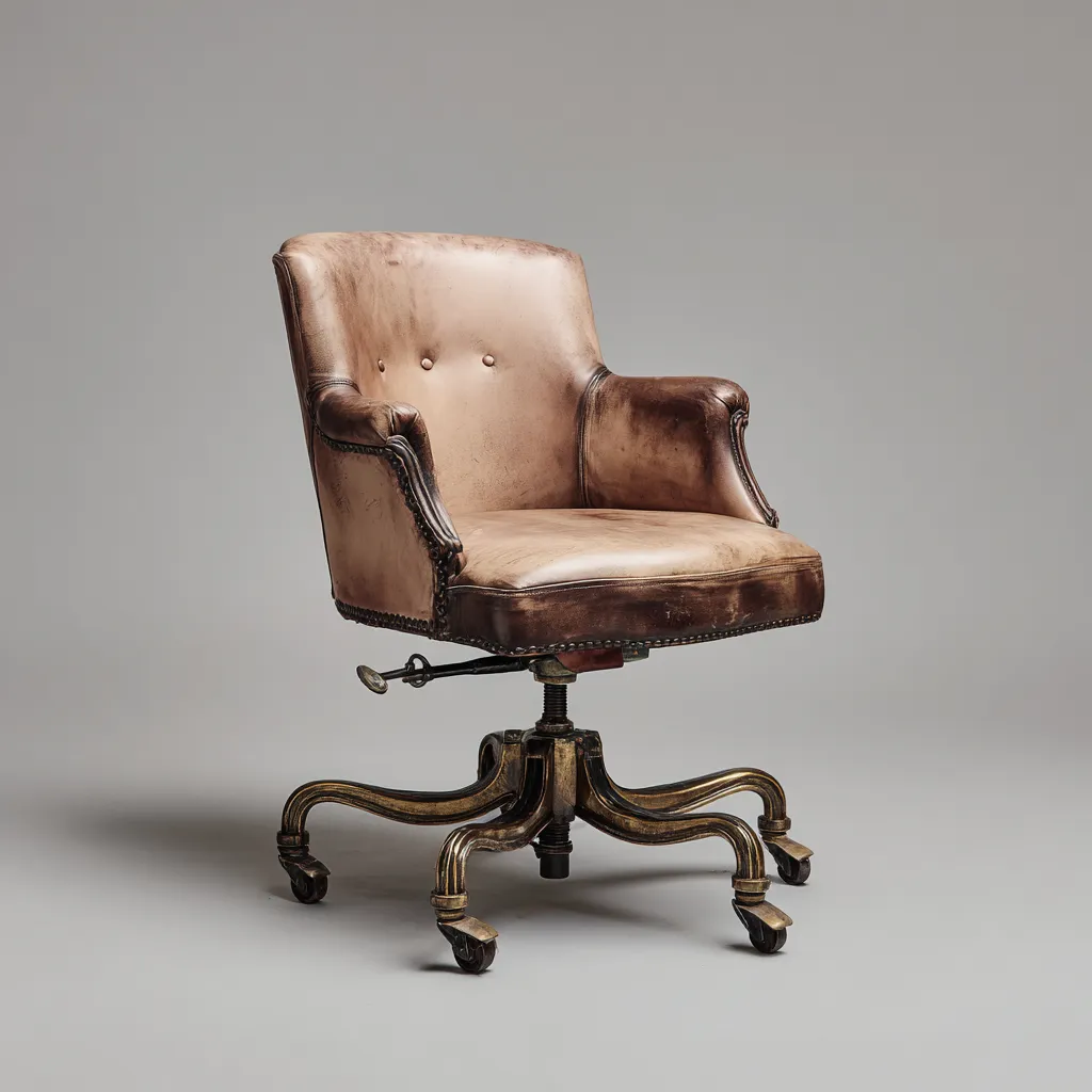 Chaise de bureau en cuir vintage 63x68x92 cm - marron vieilli - base bois et métal - style classique rétro-Warmthza