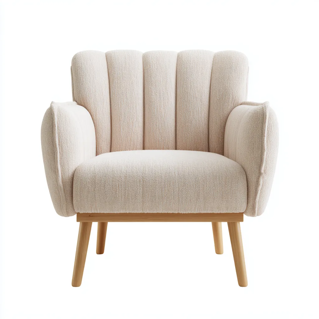 Fauteuil en tissu bouclette beige - 78x72x80 cm - piètement bois style scandinave-Warmthza