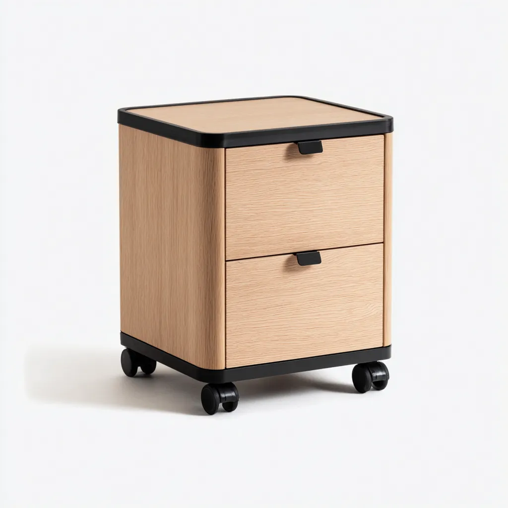 Caisson de bureau à roulettes 2 tiroirs 41x44x58 cm - bois clair-noir - design moderne compact-Warmthza
