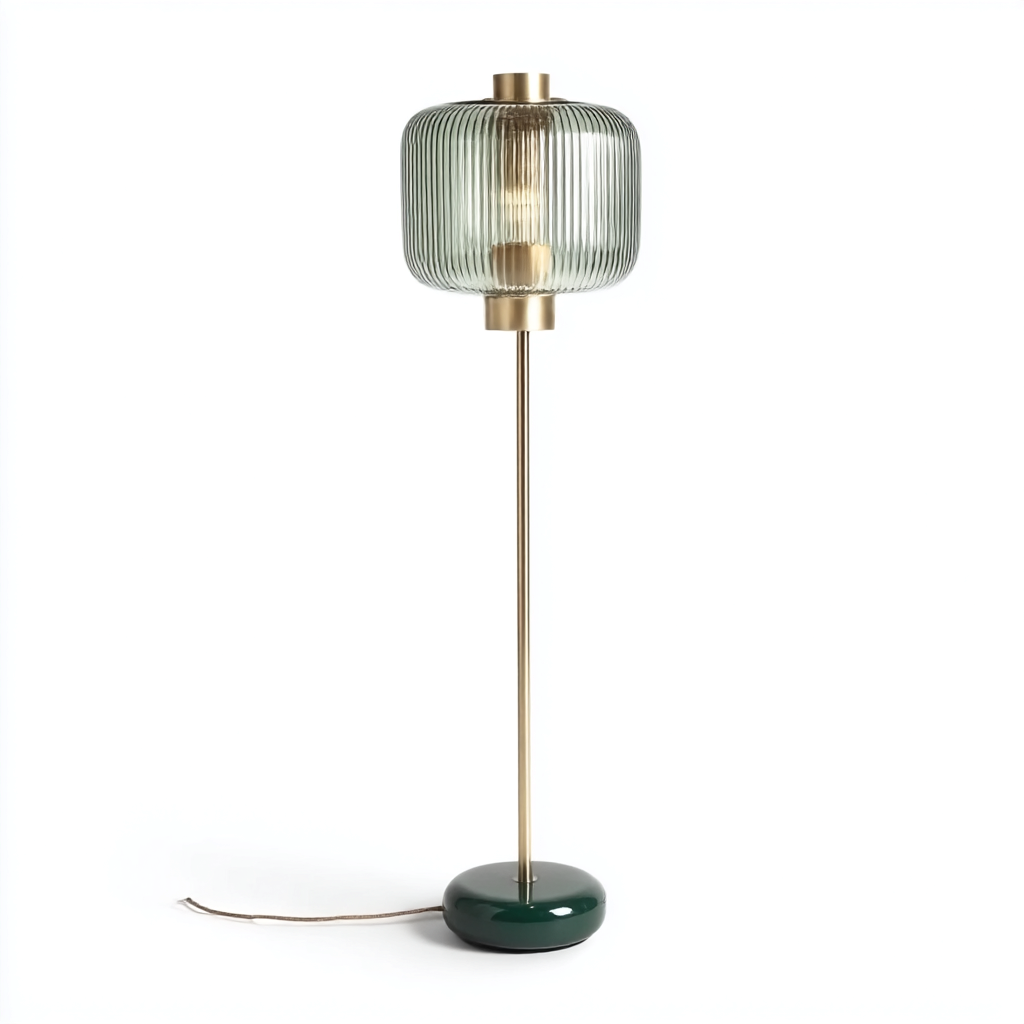 Lampadaire en laiton avec abat-jour en verre cannelé - 160x35x35 cm - style moderne élégant-Warmthza