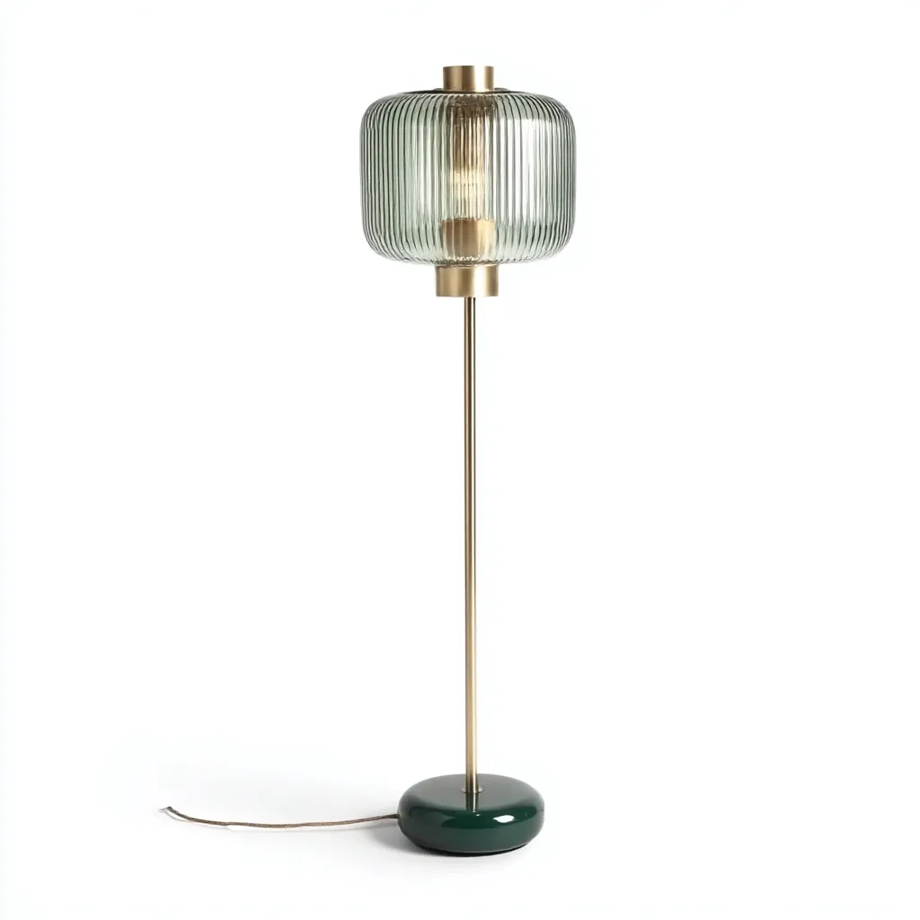 Lampadaire en laiton avec abat-jour en verre cannelé - 160x35x35 cm - style moderne élégant-Warmthza