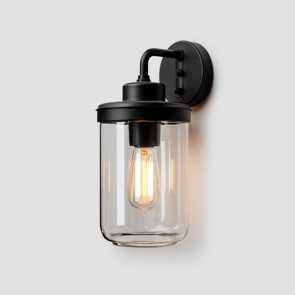 Applique murale extérieure aluminium 32x15x18 cm - cylindre noir verre transparent - style industriel-Warmthza