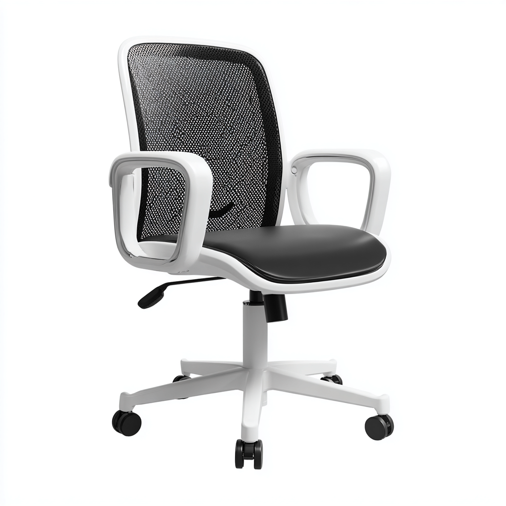 Chaise de bureau en maille et similicuir 60x58x91 cm - noir-blanc - réglable et pivotante-Warmthza