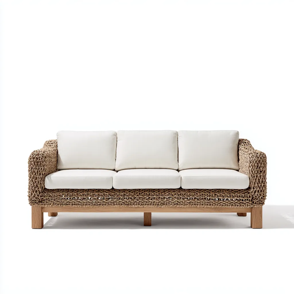 Canapé d'extérieur 3 places en corde tressée et bois 200x85x75 cm - naturel - design moderne-Warmthza