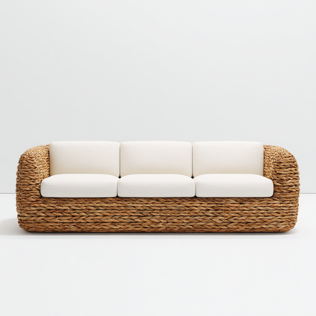 Canapé d'extérieur 3 places en rotin tressé 200x85x80 cm - naturel-beige - style moderne-Warmthza