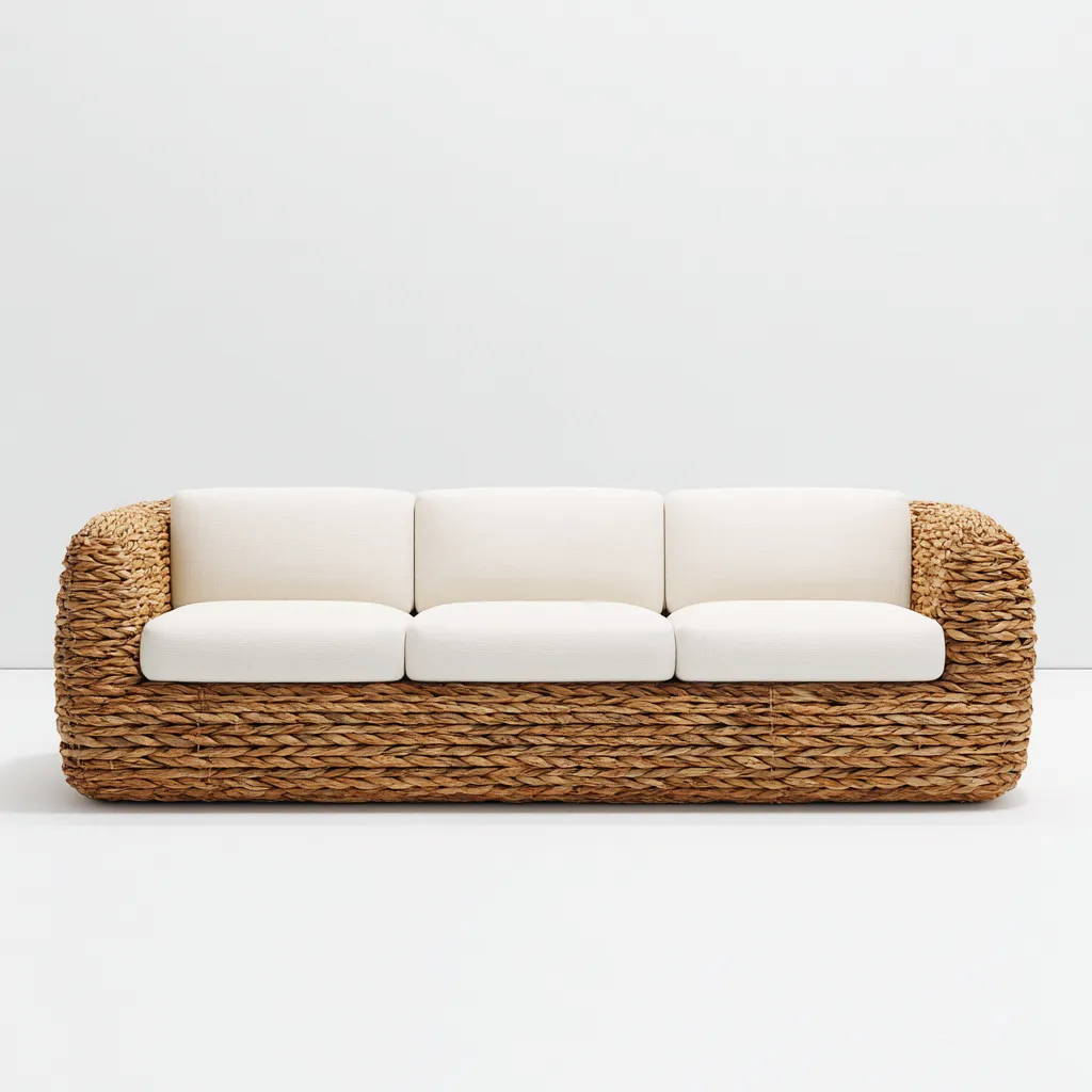 Canapé d'extérieur 3 places en rotin tressé 200x85x80 cm - naturel-beige - style moderne-Warmthza