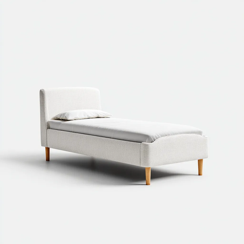 Lit simple en tissu blanc 200x100 cm - tête de lit rembourrée - pieds en bois naturel-Warmthza