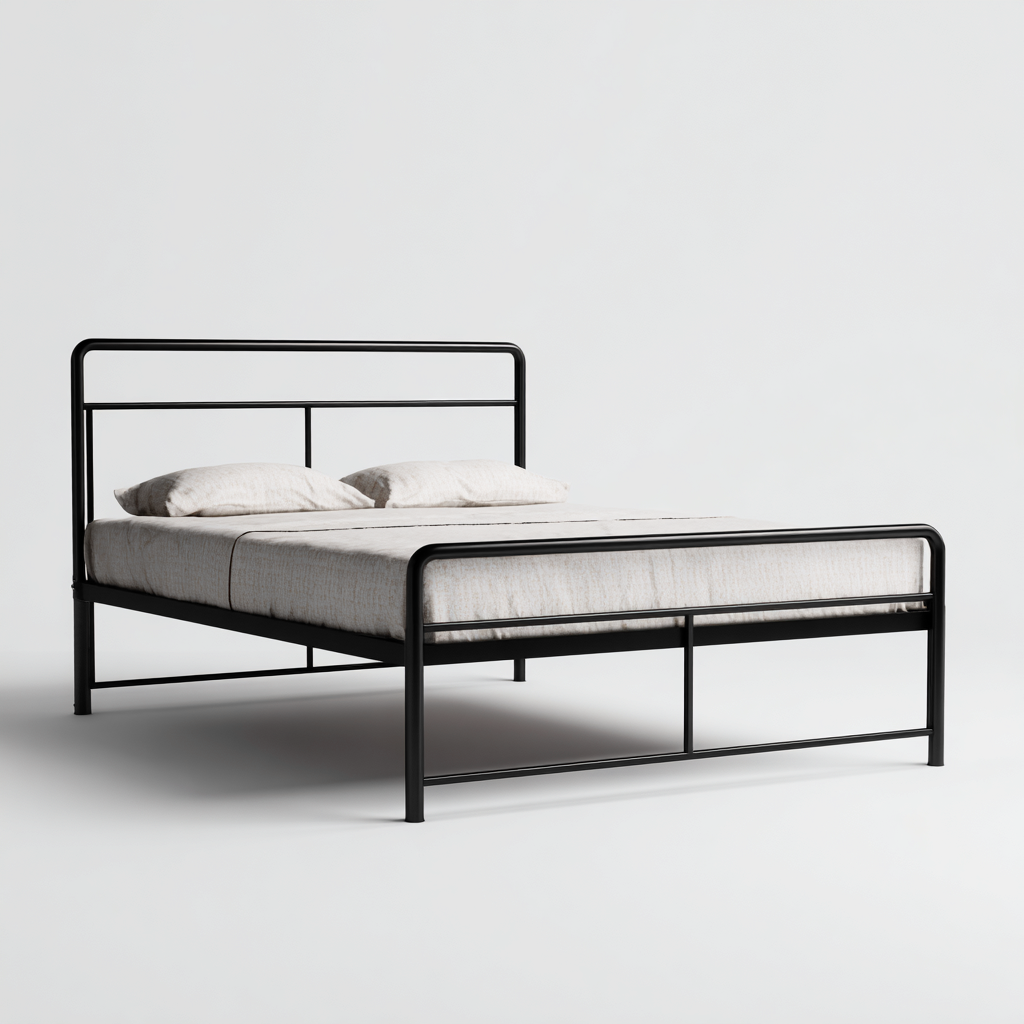 Lit double 160x200 cm - cadre en acier noir - style minimaliste industriel-Warmthza