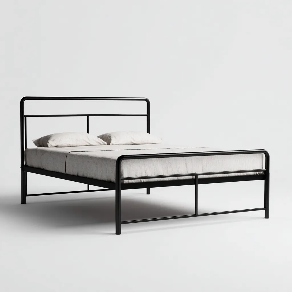 Lit double 160x200 cm - cadre en acier noir - style minimaliste industriel-Warmthza