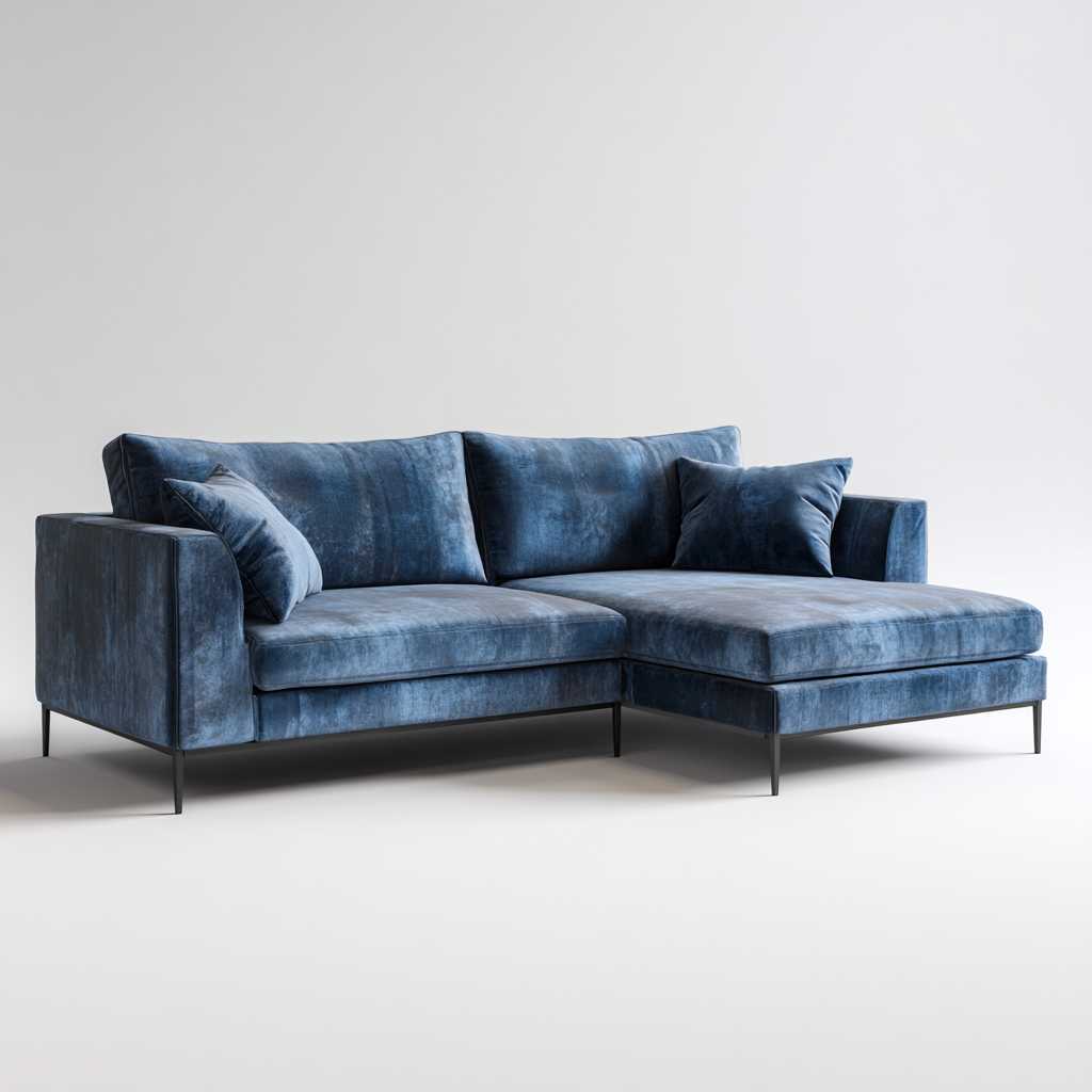 Canapé d'angle en velours 275x160x85 cm - bleu - style moderne-Warmthza