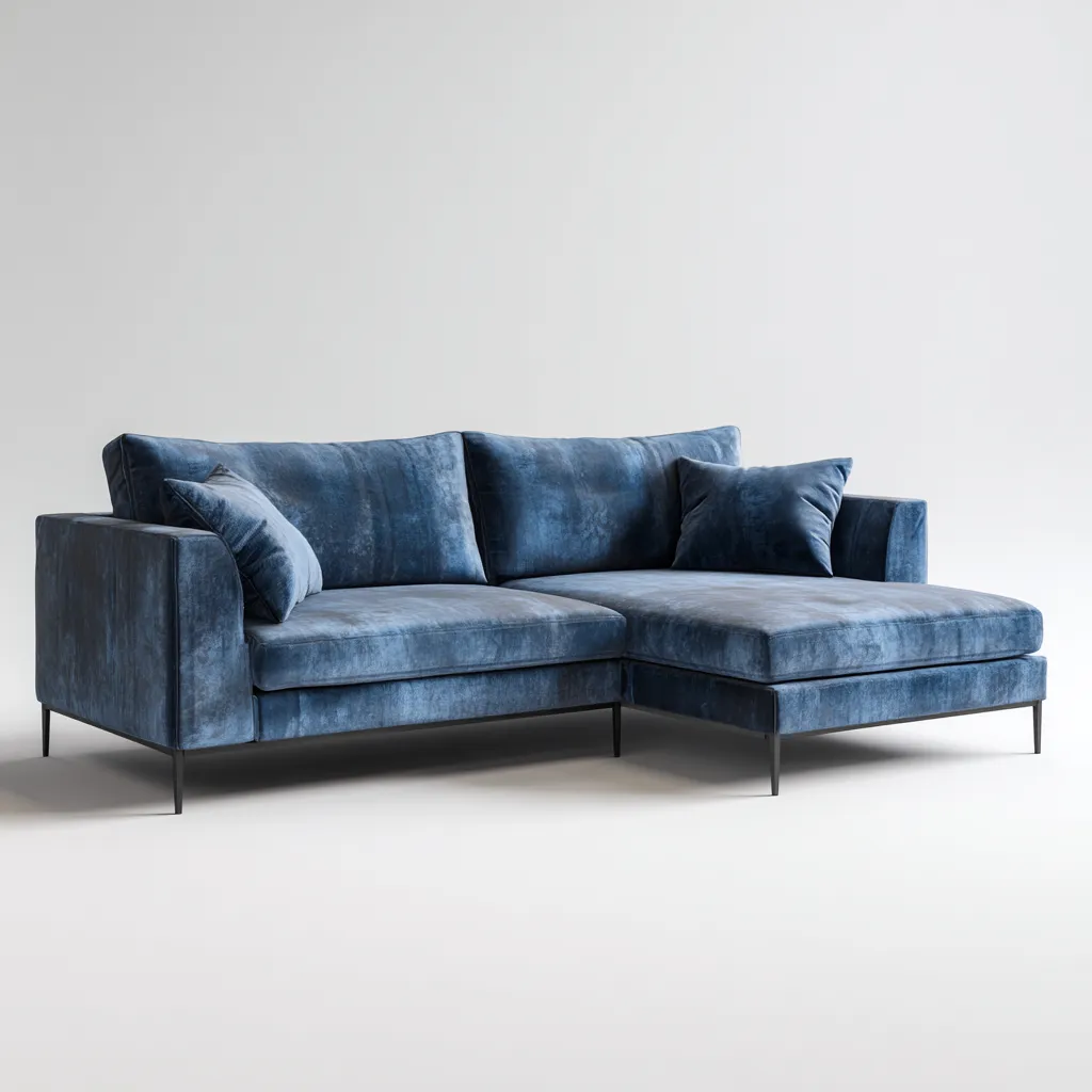 Canapé d'angle en velours 275x160x85 cm - bleu - style moderne-Warmthza