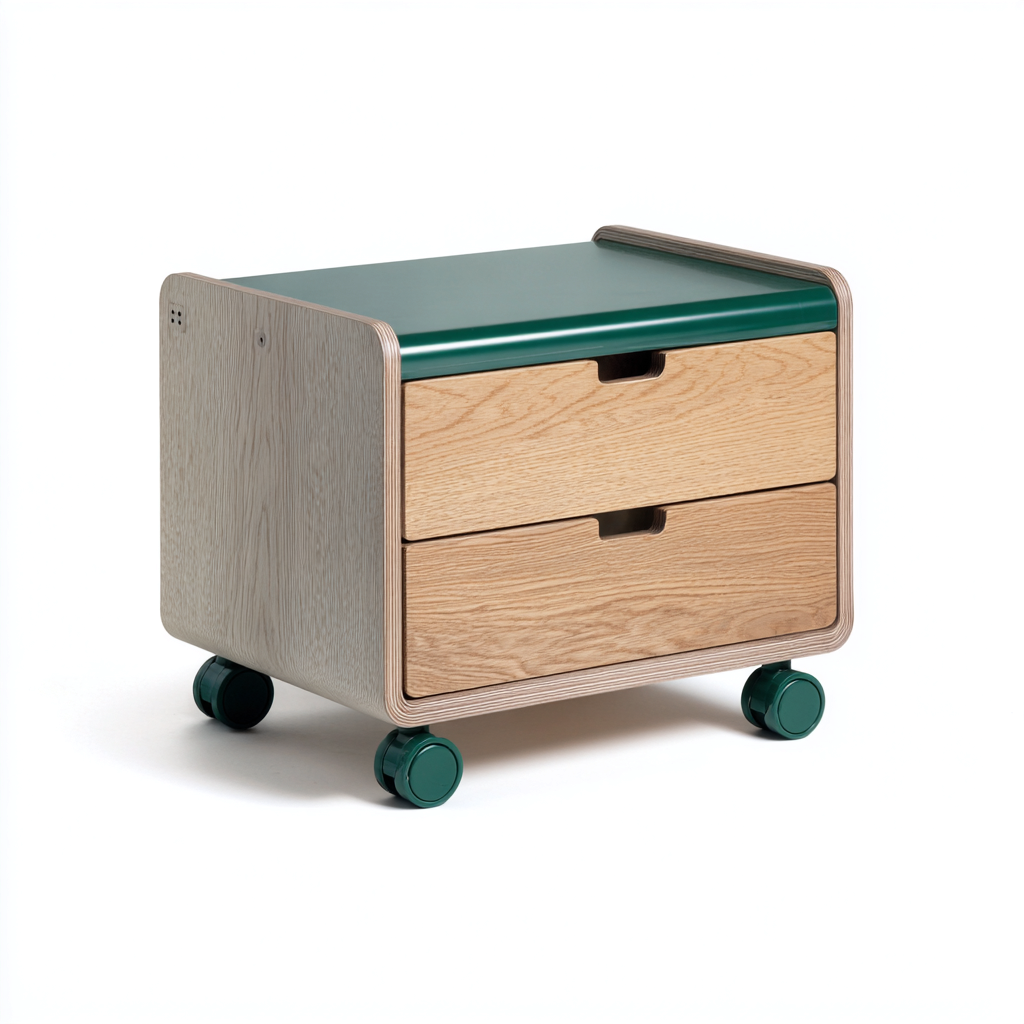 Caisson de bureau en bois 55x38x52 cm - naturel et vert - 2 tiroirs - avec roulettes-Warmthza