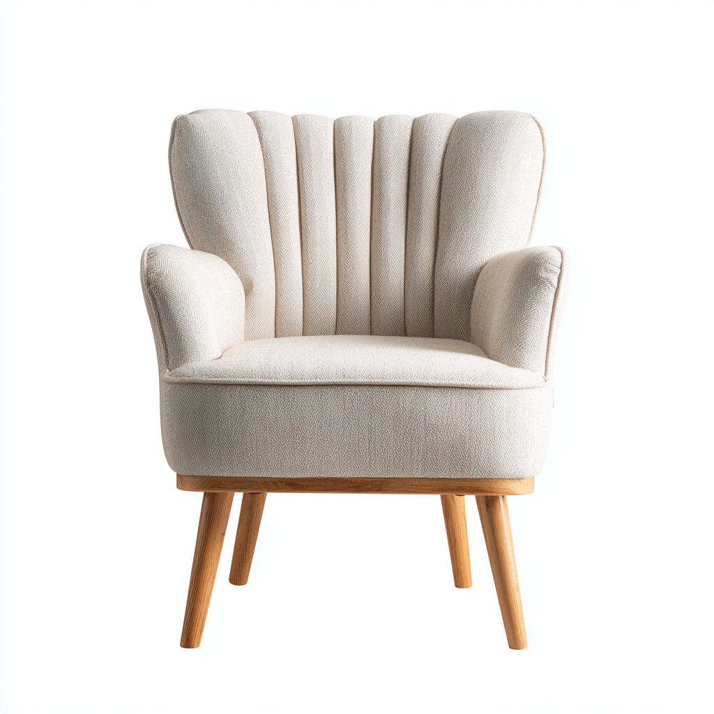 Fauteuil en tissu beige - 76x70x82 cm - piètement bois style scandinave-Warmthza