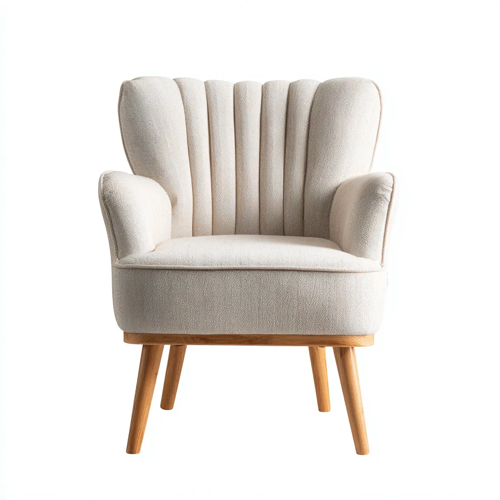 Fauteuil en tissu beige - 76x70x82 cm - piètement bois style scandinave-Warmthza