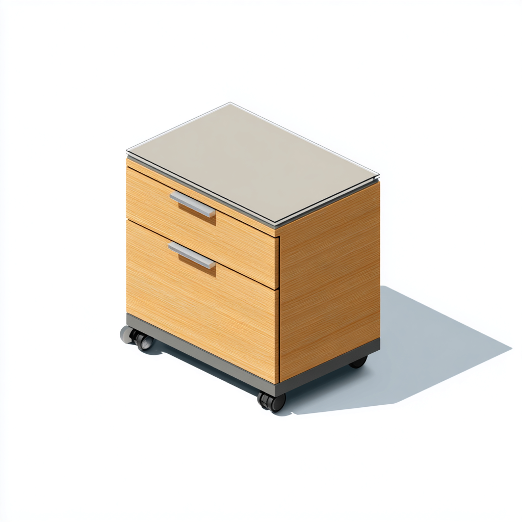 Caisson de bureau en bois 44x50x60 cm - 2 tiroirs - avec roulettes - plateau supérieur clair-Warmthza