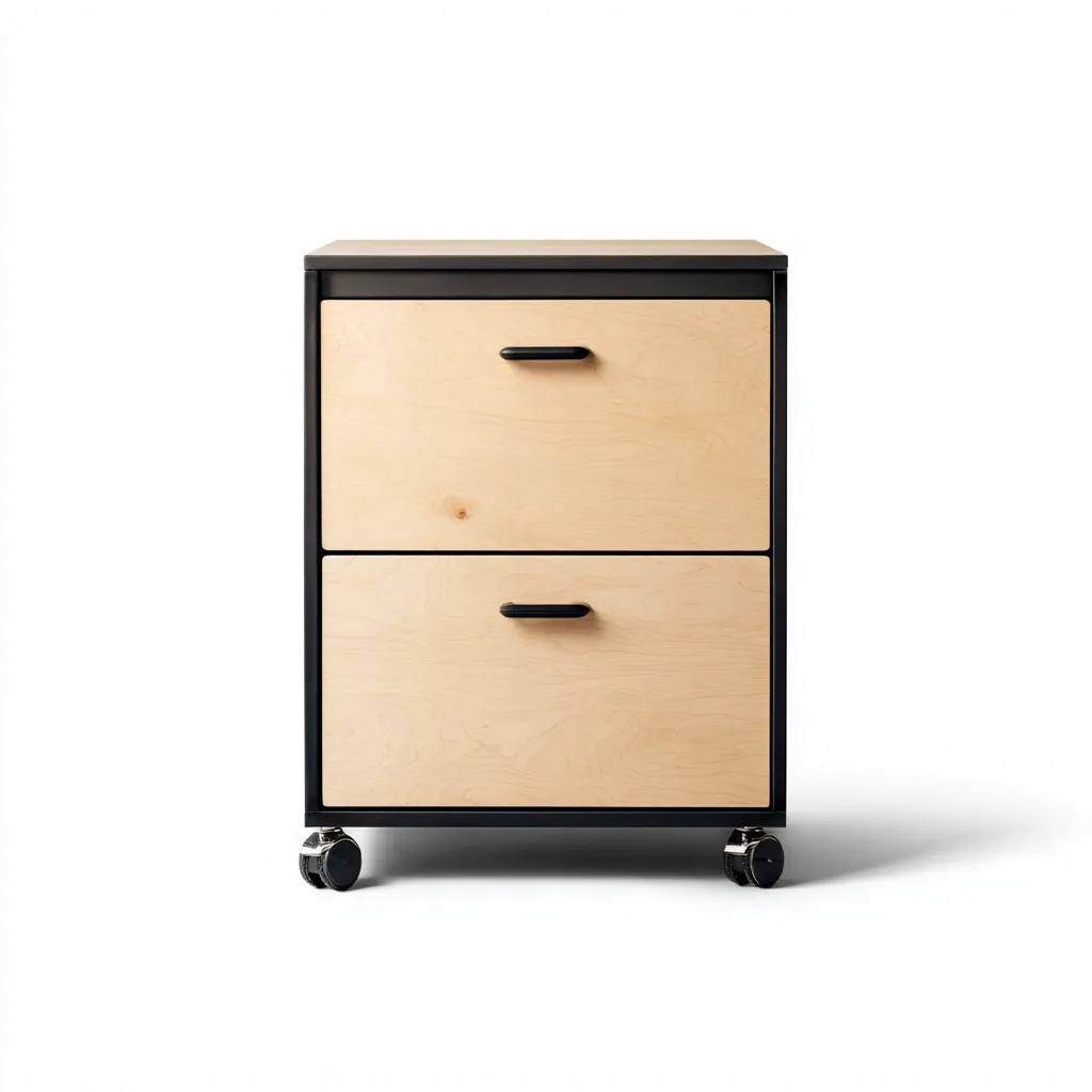 Caisson de bureau en bois clair 60x45x40 cm - structure métal noir - 2 tiroirs de rangement à roulettes-Warmthza