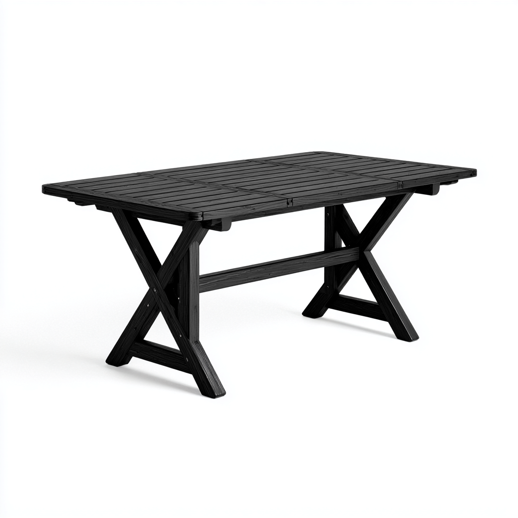 Table de jardin rectangulaire en bois 180x90x75 cm - noir - style classique-Warmthza