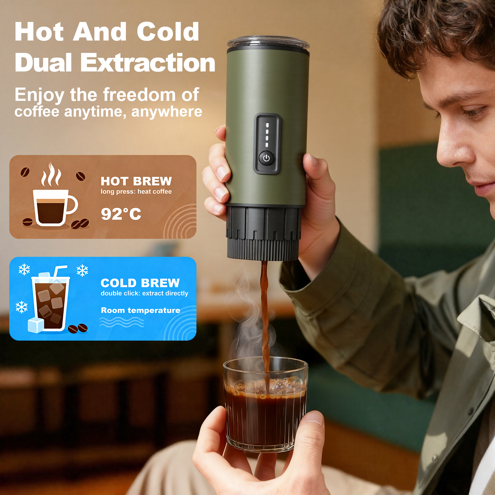 CM-007 Portable Espresso Maker – 15Bar Self-Heating Travel Coffee Machine