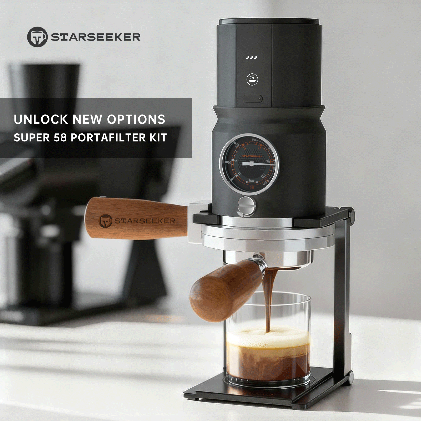 STARSEEKER 2 Ears 58mm Espresso Bottomless Portafilter With Super58 Kit Include Draining Mat Bag