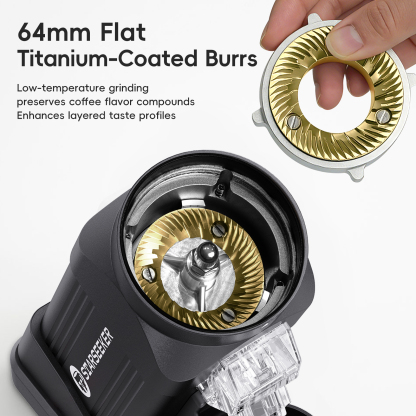 STARSEEKER E64 Electric Coffee Grinder 64MM Espresso Titanium Flat burr Stepless Fineness Adjustment Home Bean Grinder Black