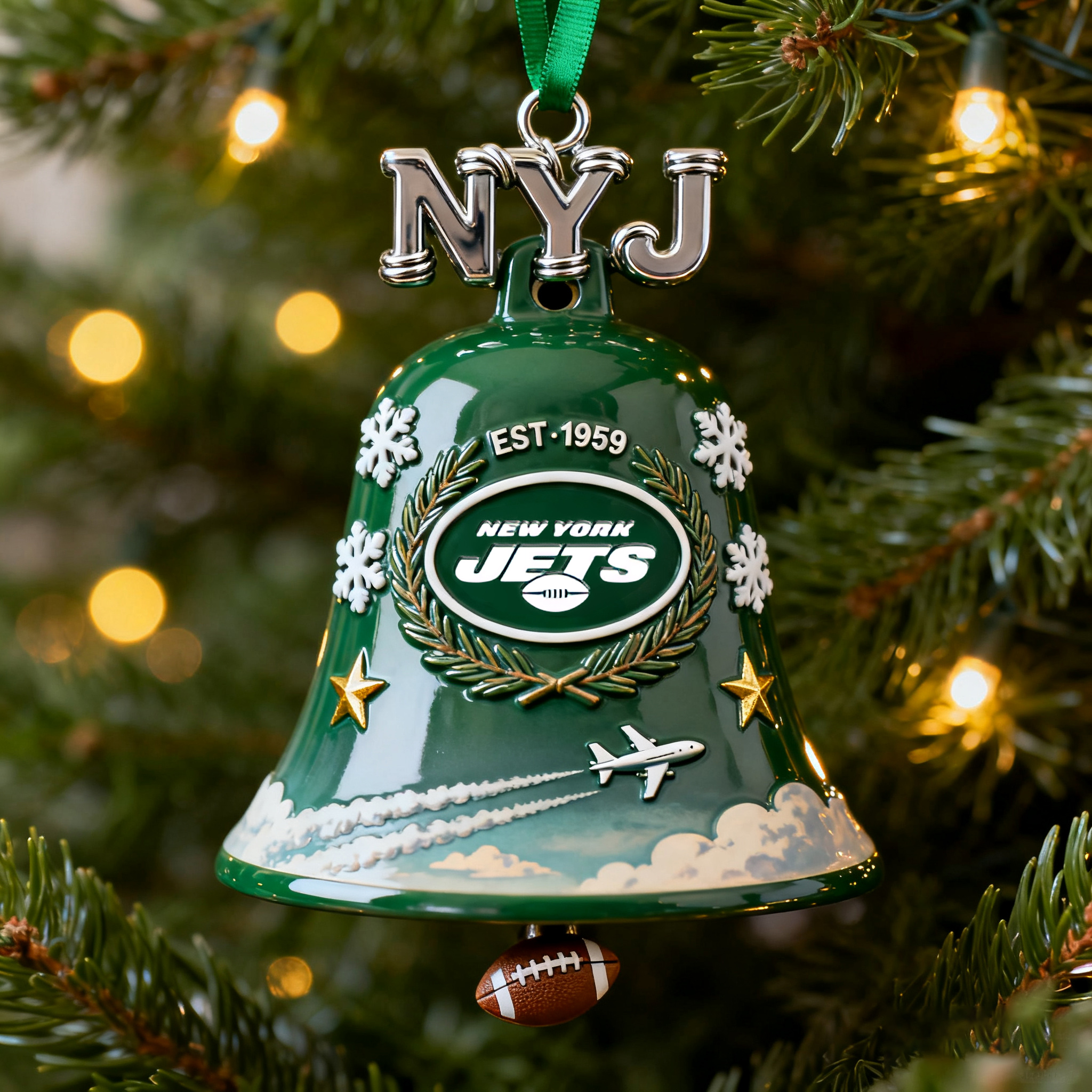 New York Jets Christmas Bell Ornament