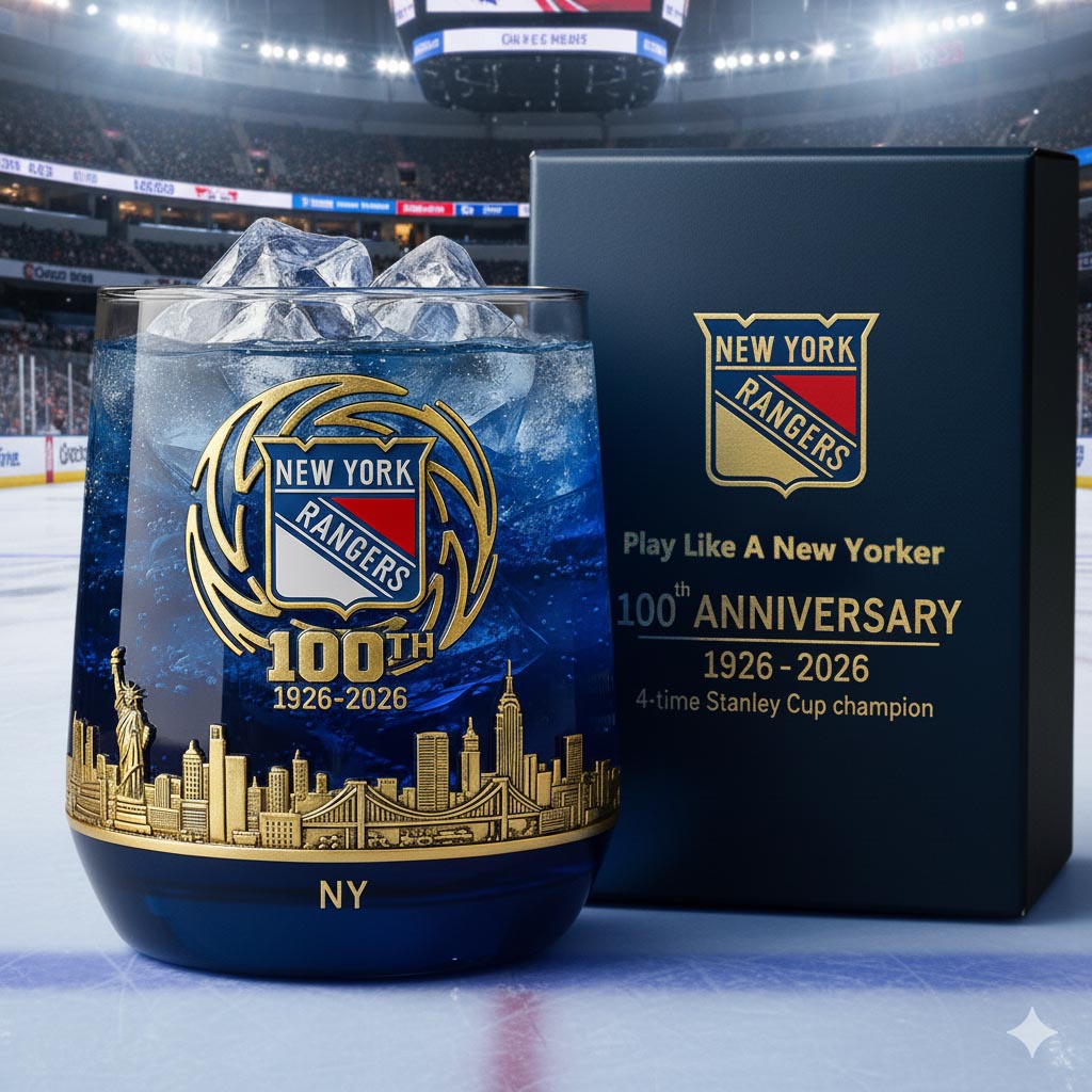 New York Rangers 100th Anniversary Whiskey Glass