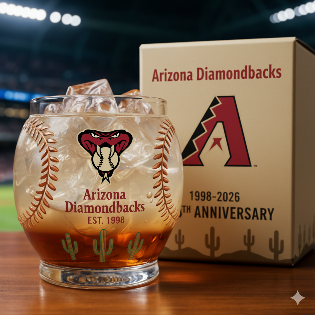 Arizona Diamondbacks 28th Anniversary Baseball Whiskey Glass