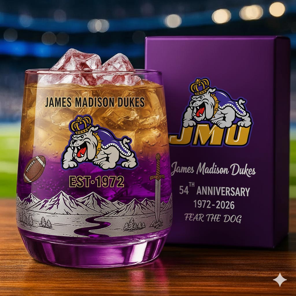 James Madison Dukes football 54th Anniversary Whiskey Glass