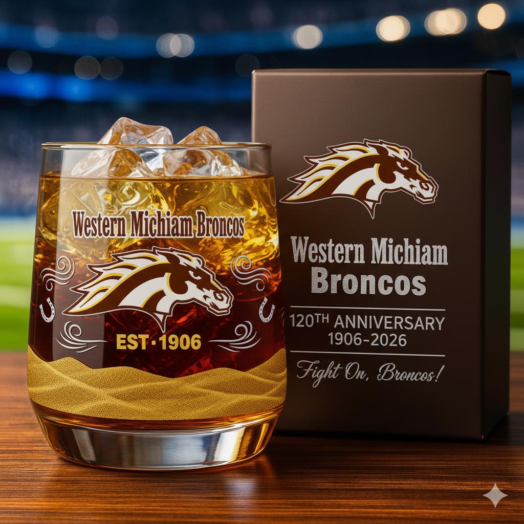 Western Michigan Broncos football 120th Anniversary Whiskey Glass