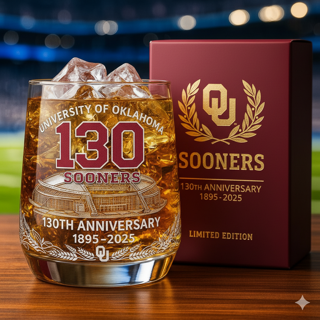 Oklahoma Sooners 130th Anniversary Whiskey Glass