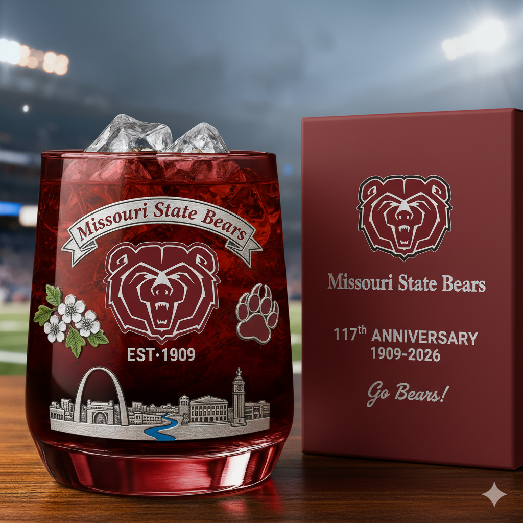 Missouri State Bears football 117th Anniversary Whiskey Glass