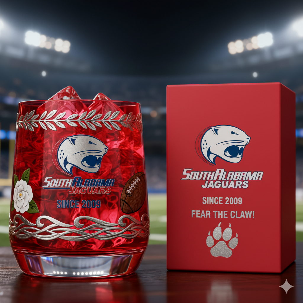 South Alabama Jaguars Whiskey Glass