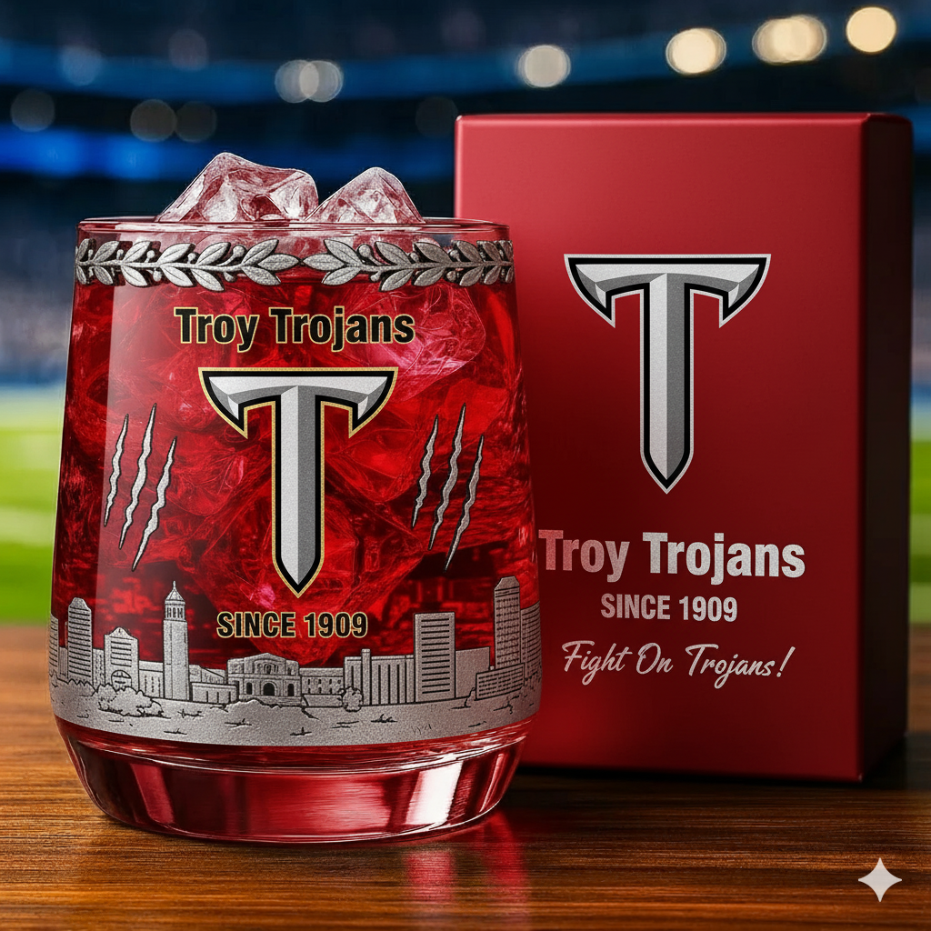 Troy Trojans Whiskey Glass