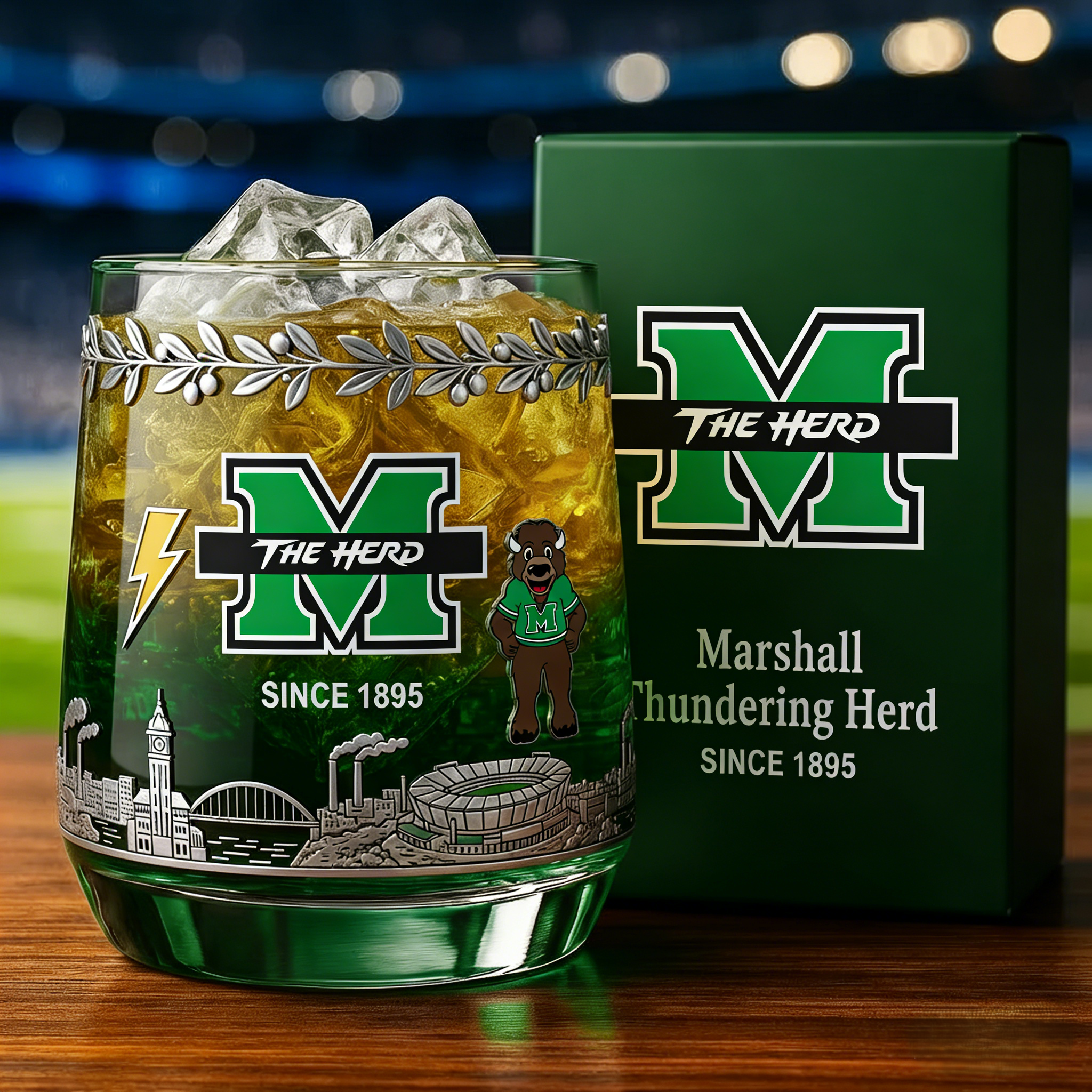 Marshall Thundering Herd football Whiskey Glass