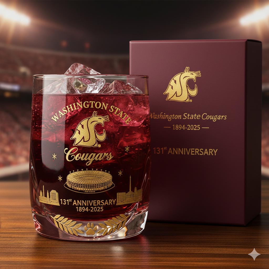 Washington State University Cougars 131st Anniversary Whiskey Glass