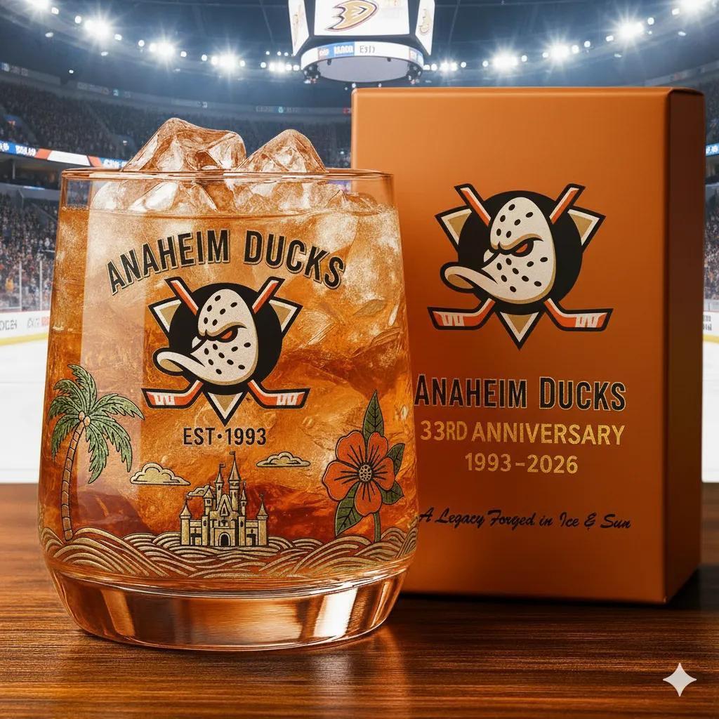 Anaheim Ducks 33rd Anniversary Whisky Glass