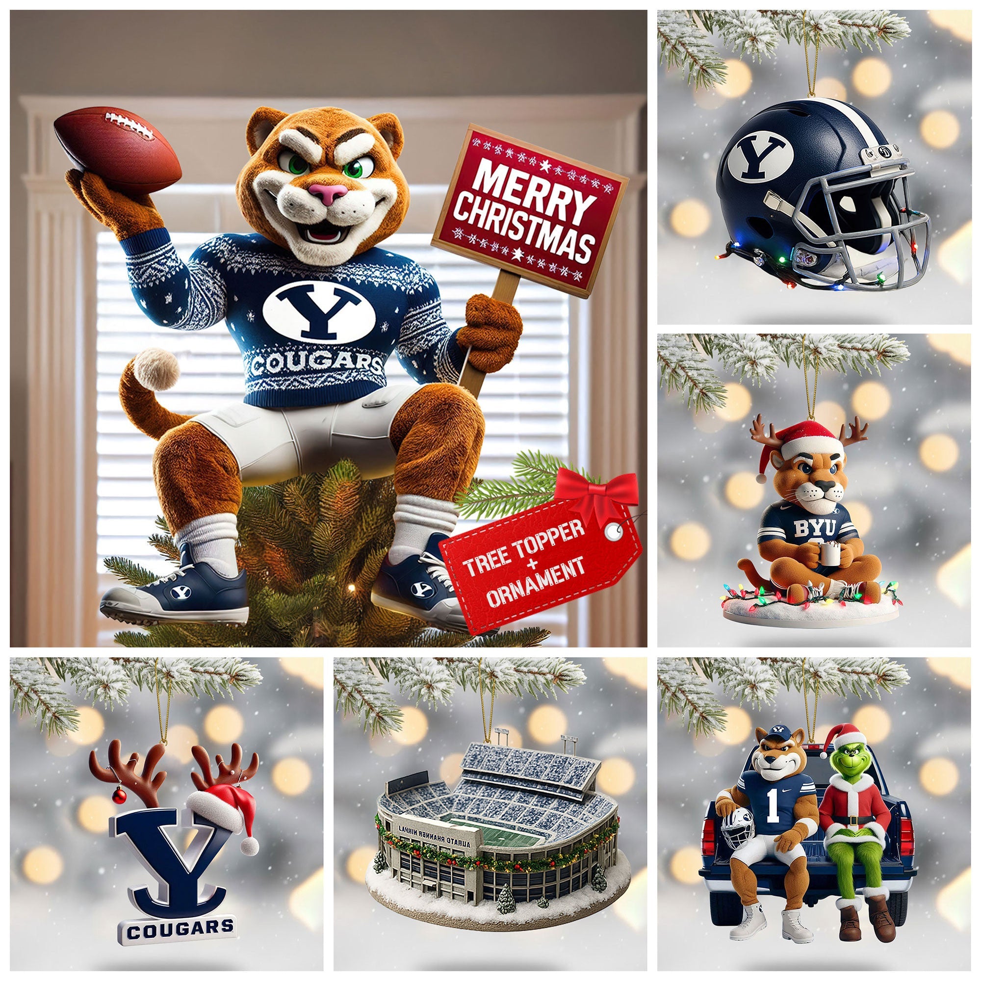 BYU 2025 Acrylic Christmas Tree Topper & Ornament Bundle - Exclusive Festive Fan Collectible Gift Set