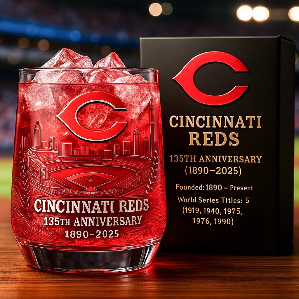⚾ MLB Team🔥Cincinnati Reds 135th Anniversary Whiskey Glass