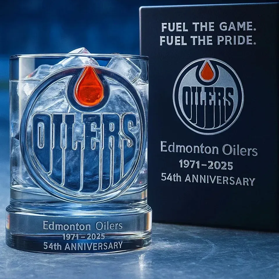 🏒 NHL Team🔥Edmonton Oilers 54th ANNIVERSARY Whiskey Glass