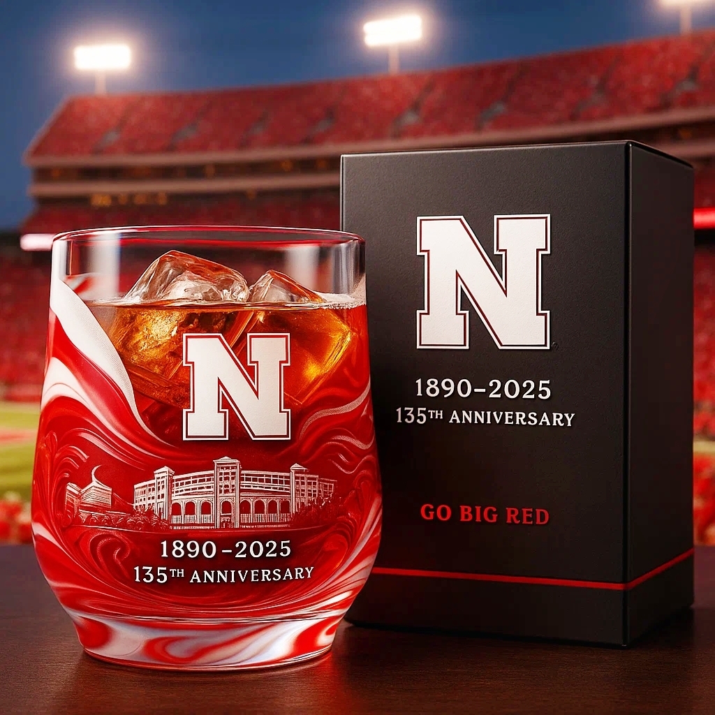 Nebraska Cornhuskers 135th Anniversary Whiskey Glass