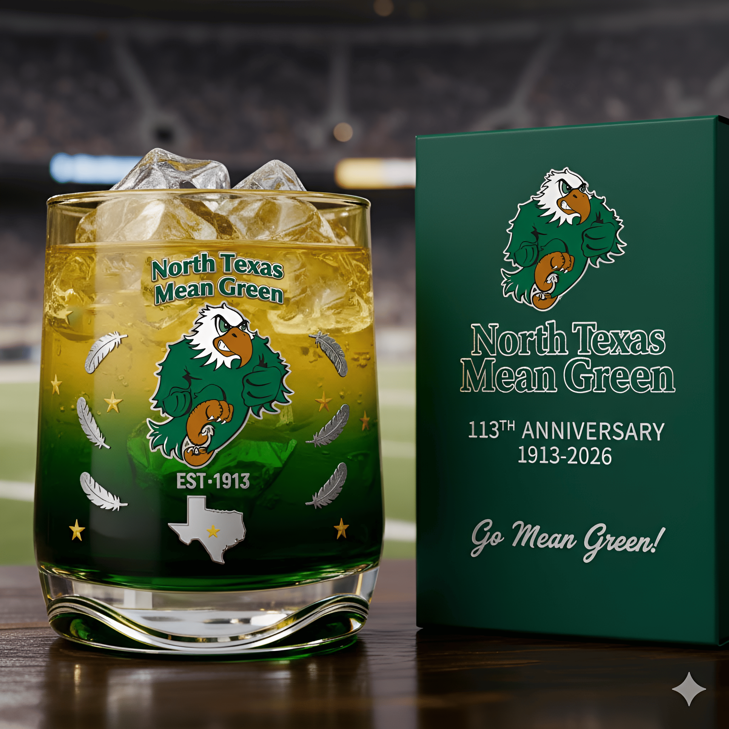 North Texas Mean Green 113th Anniversary Whiskey Glass
