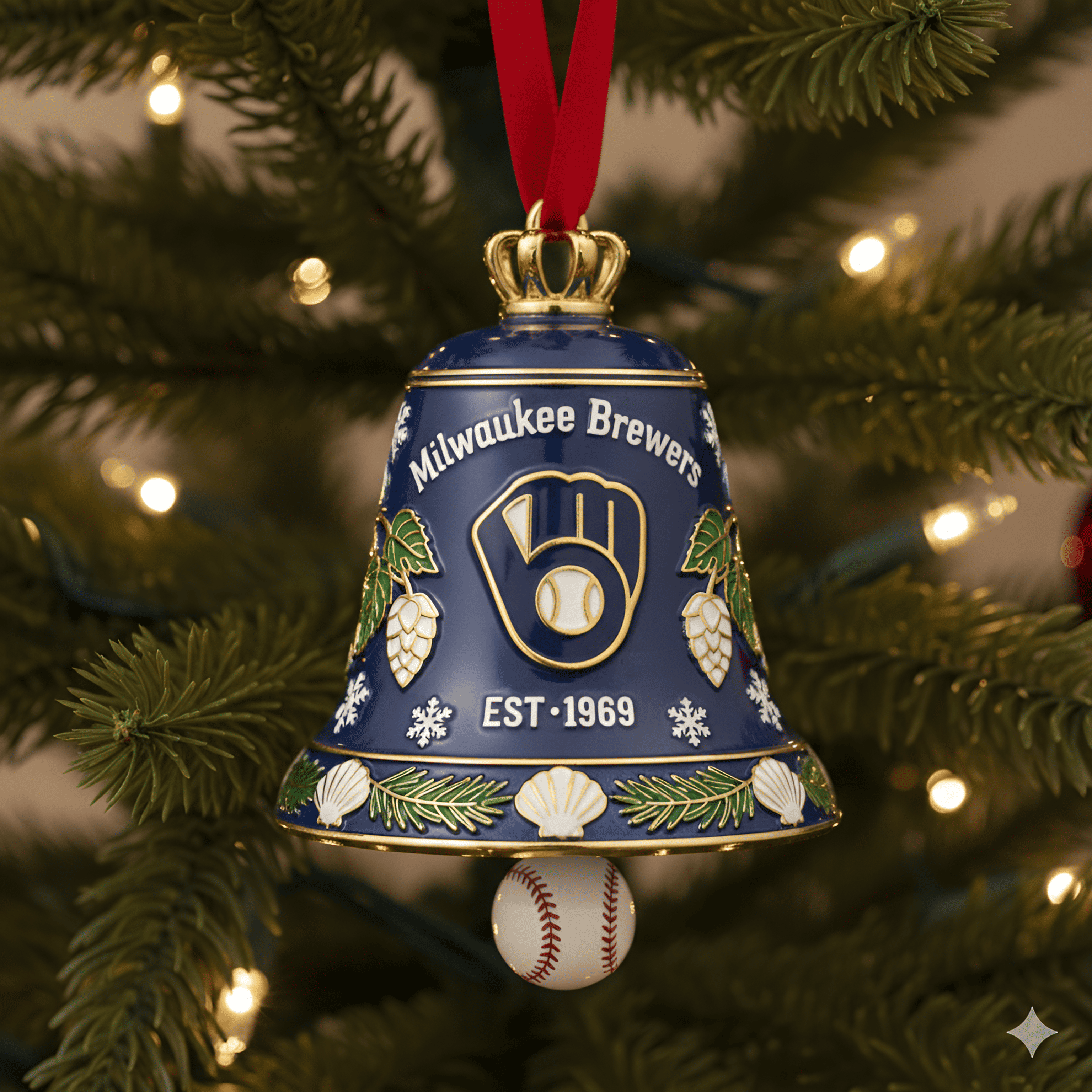 Milwaukee Brewers Christmas Bell Ornament