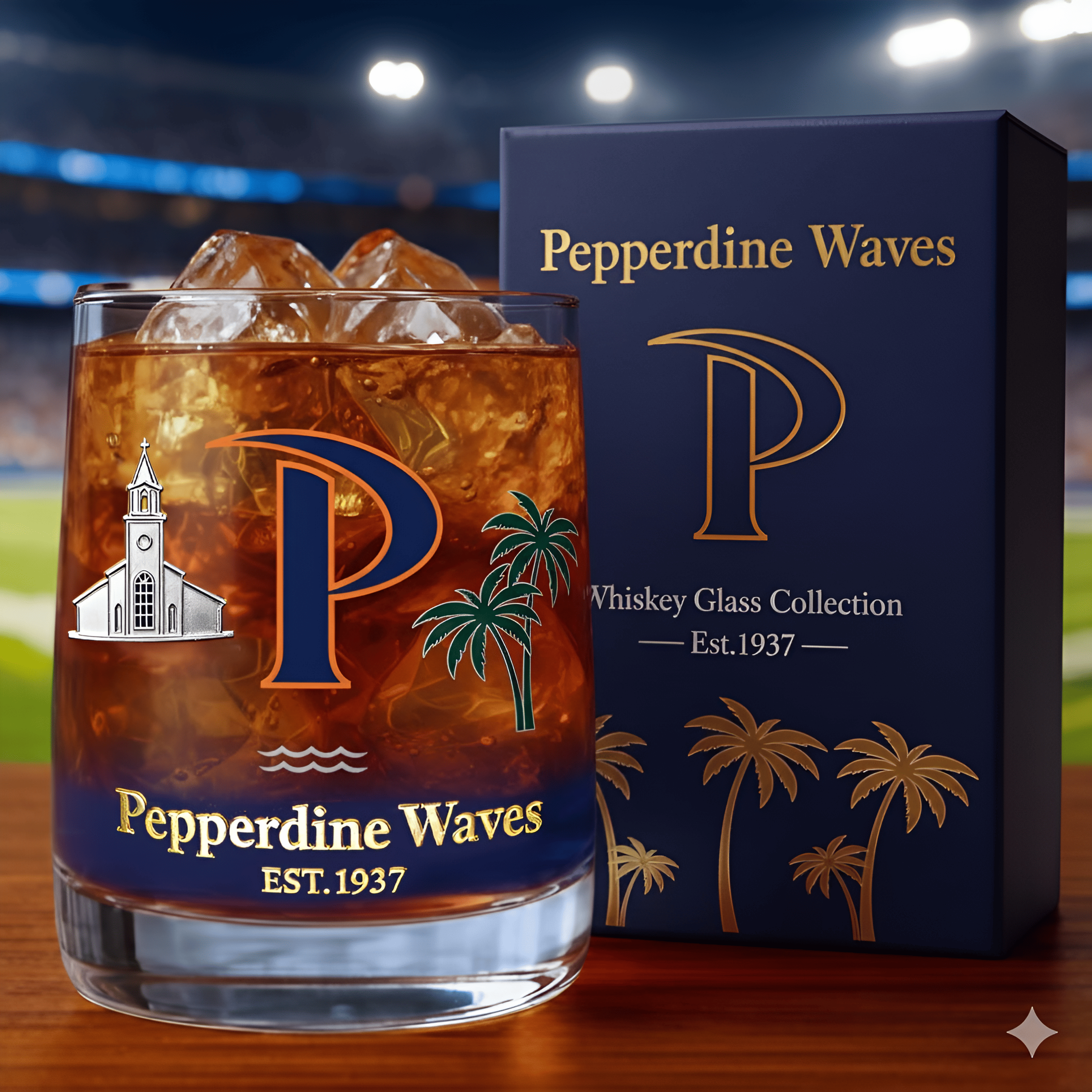Pepperdine Waves Whiskey Glass