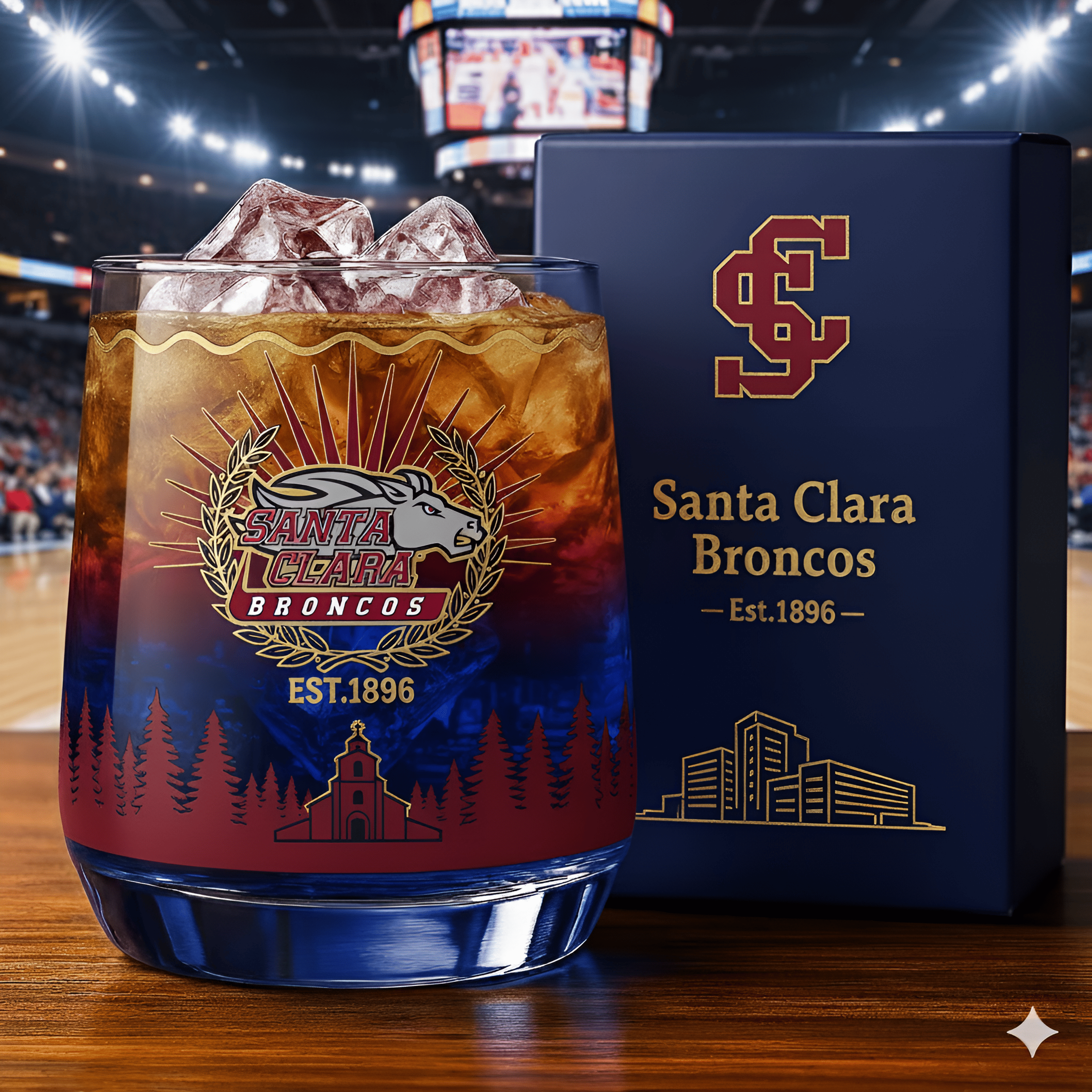 Santa Clara Broncos Whiskey Glass