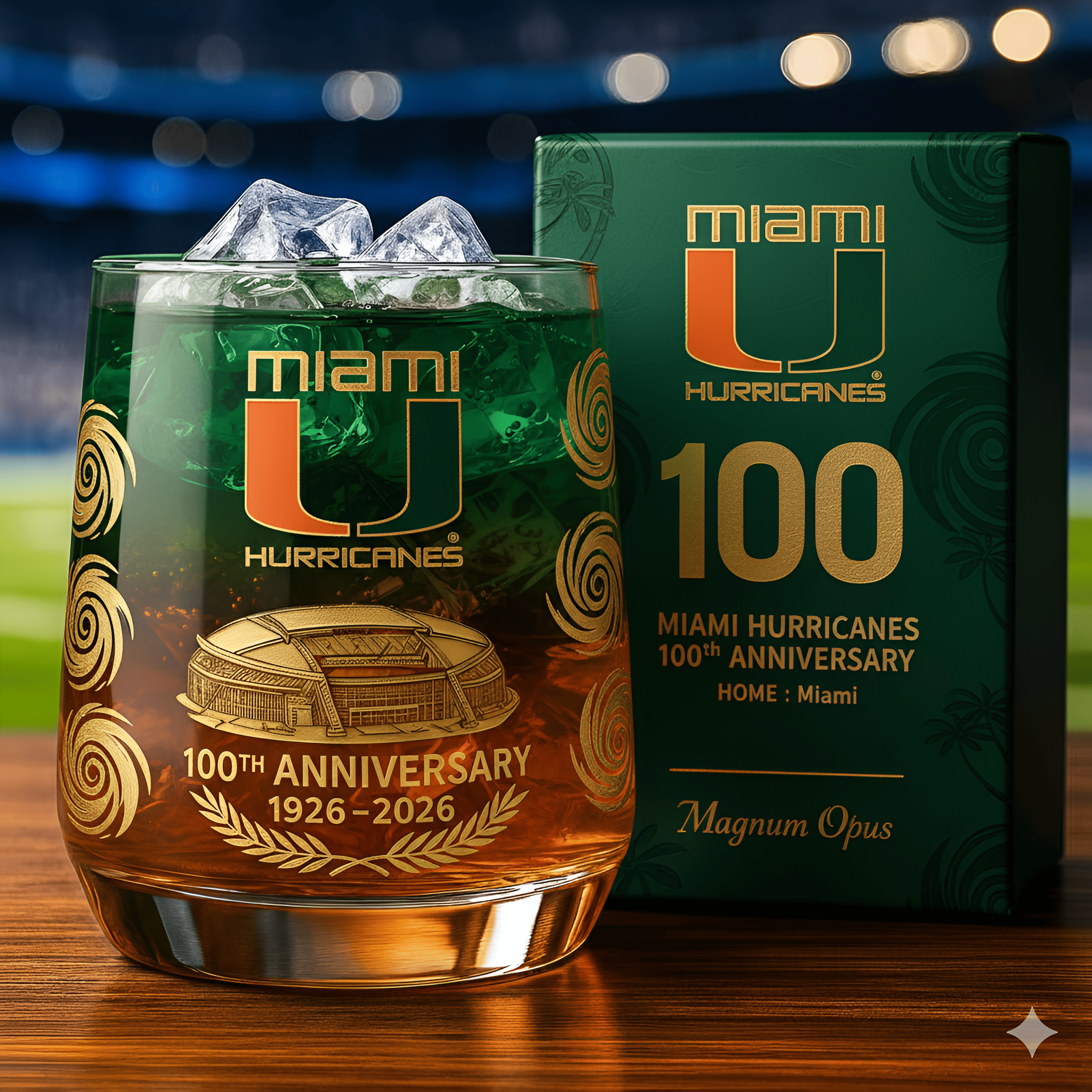 Miami Hurricanes 100th Anniversary Whiskey Glass