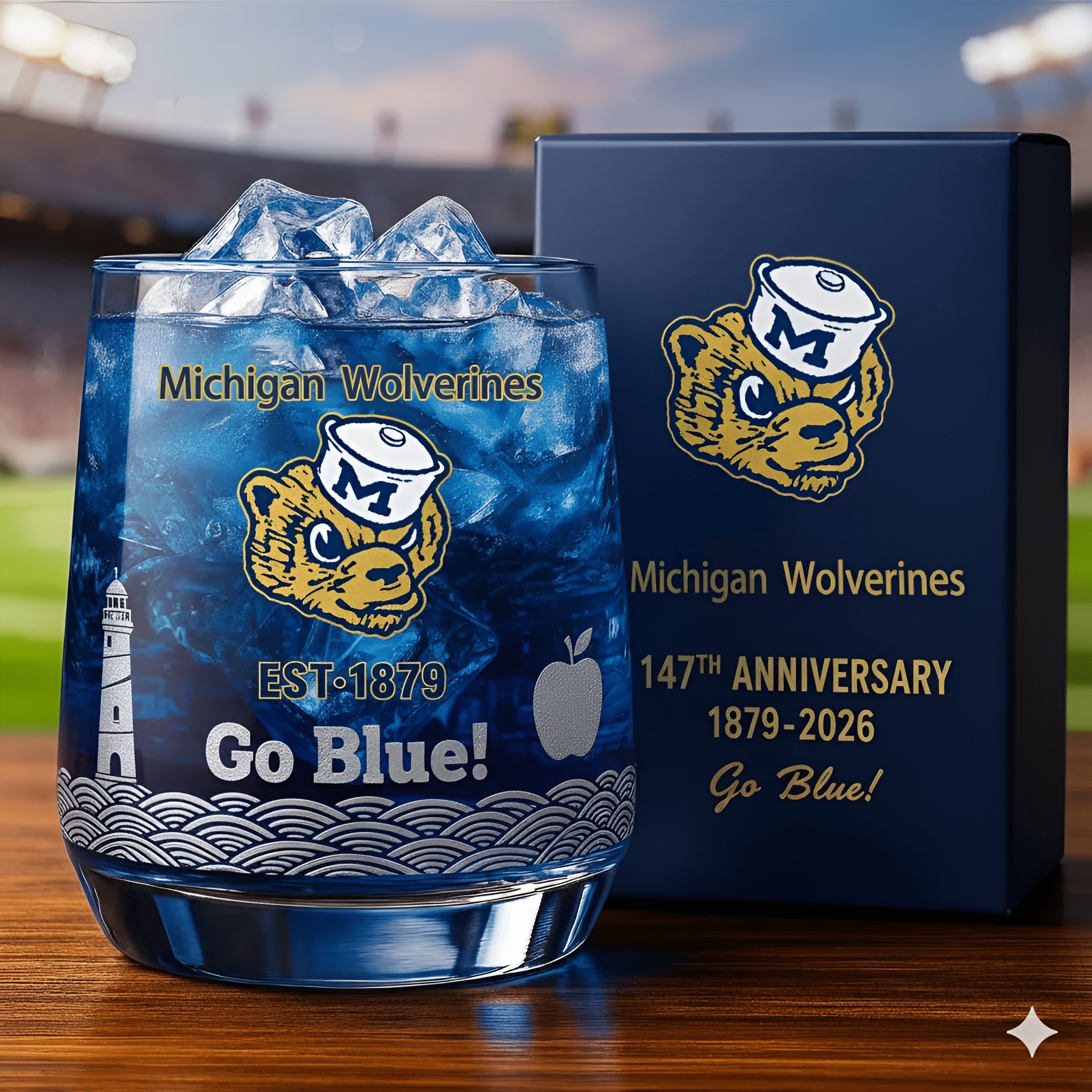 University of Michigan Wolverines 147th Anniversary Whiskey Glass