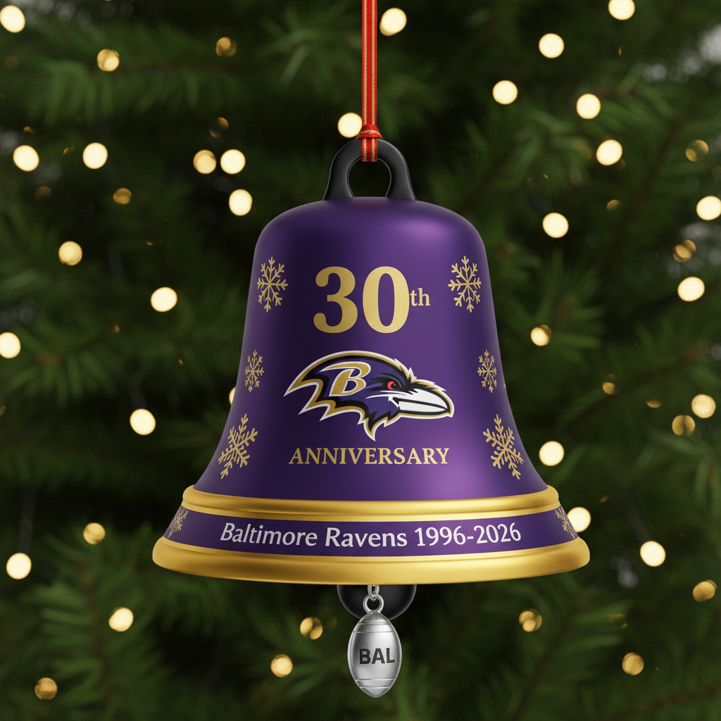 Baltimore Ravens 30th Anniversary Christmas Bell Ornament