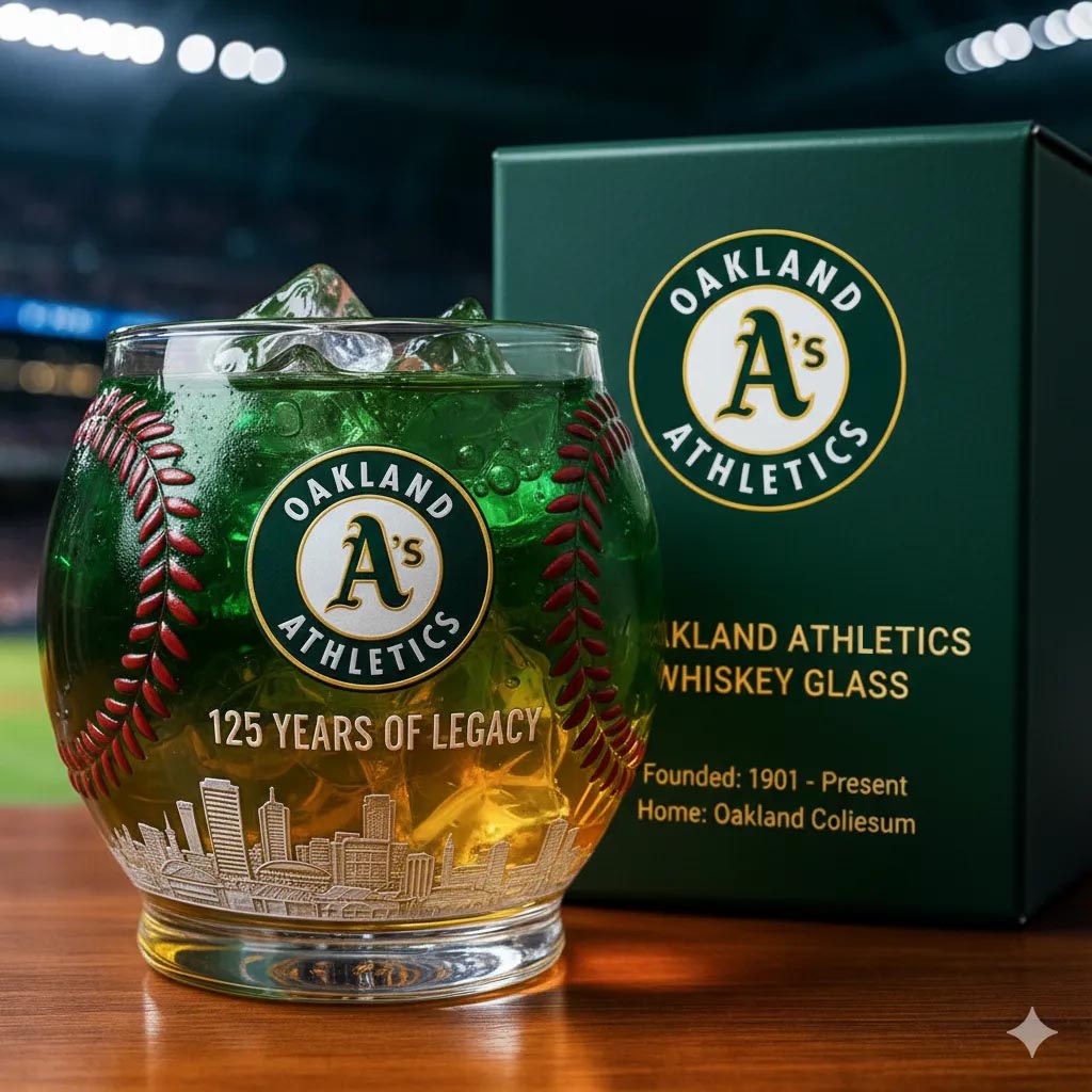 Oakland Athletics 125th Anniversary Whiskey Glass